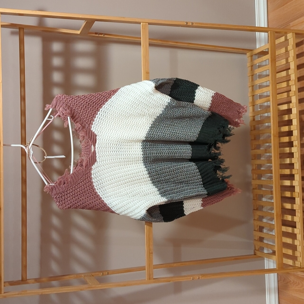 Distressed colorblock sweater
